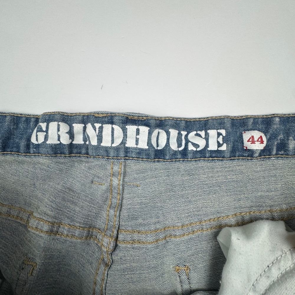 Grindhouse Denim Jeans 44 Light Wash Distressed Streetwear Graphic Star Peace - Picture 6 of 13